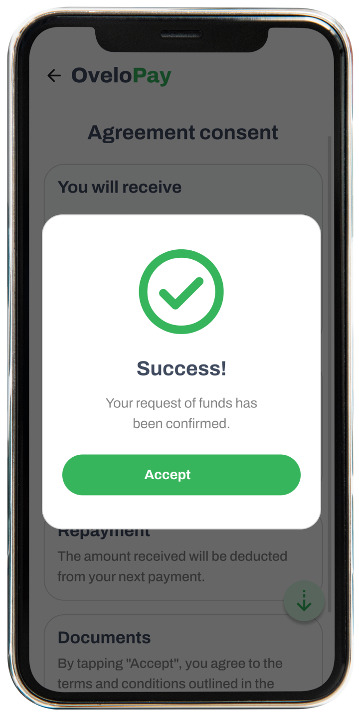 Successful earned wage request confirmation